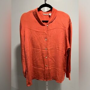 100% Silk Vintage Orange Long Sleeve Button Down Blouse Size 10